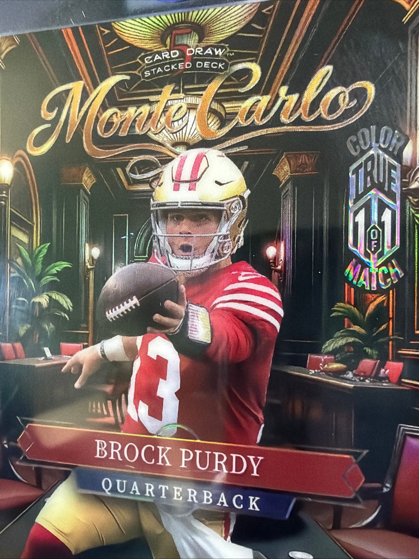 Brock Purdy Wild Card 5 Card Draw Stacked Deck TRUE 1/1 Color Match Monte Carlo